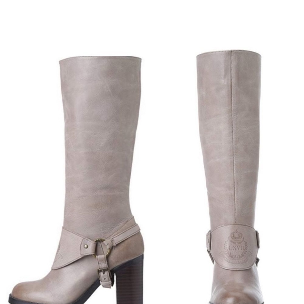 NWOB Lauren Ralph Lauren Delsa Taupe Grey Riding Boots 7B